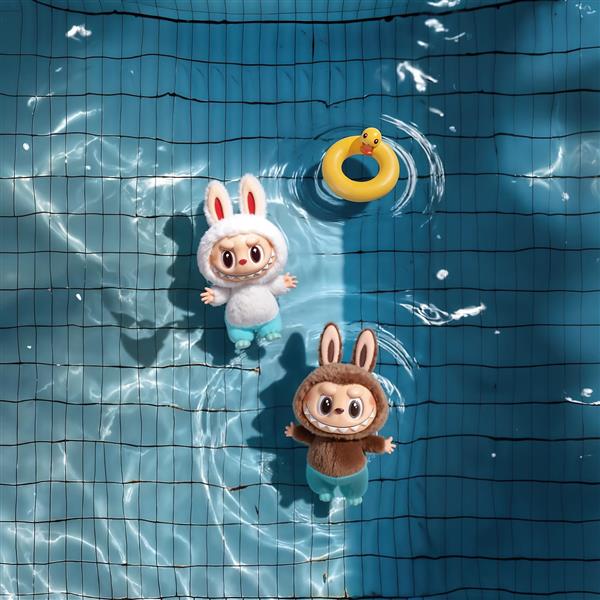 تصویر کارتونی دو لبوبو در حال شنا روی آب زلال برای چاپ پرده