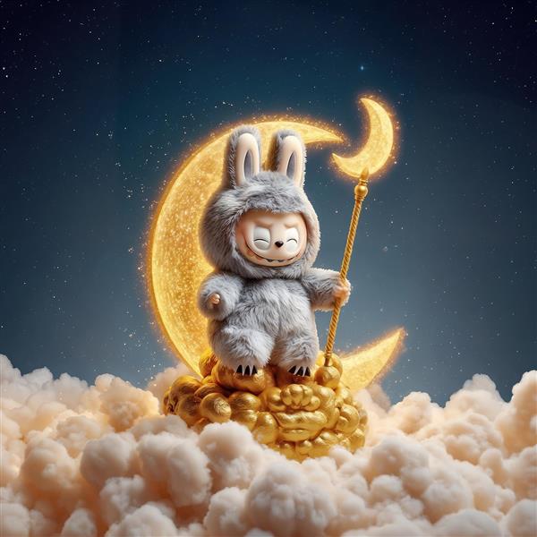 عکس فانتزی لبوبو با ماه و ستاره در آسمان شب برای روتختی باکیفیت