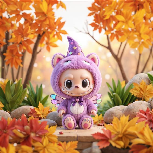 طرح لبوبو پری جادوگر در جنگل پاییزی برای چاپ روی پرده و کوسن