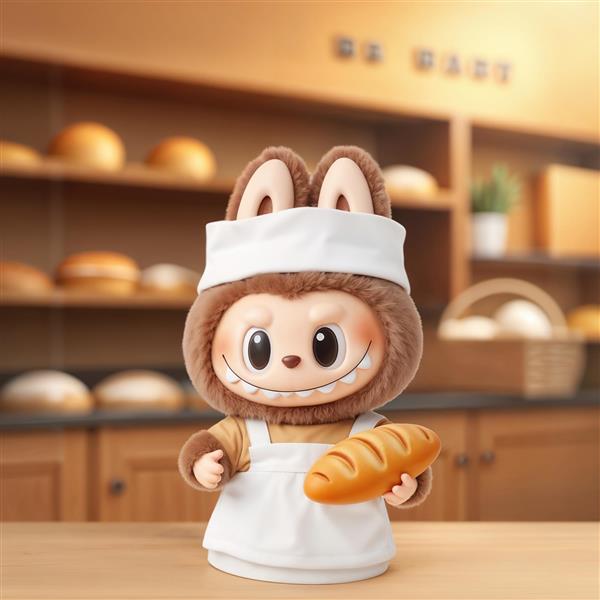 تصویر لبوبو نانوا با نان باگت برای پوستر دکوراتیو آشپزخانه
