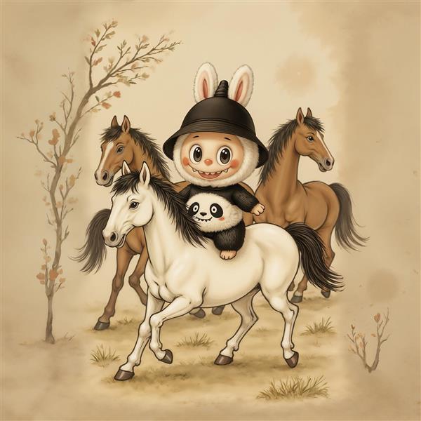 طرح کلاسیک لبوبو سوار بر اسب سفید برای پوستر دیواری باکیفیت