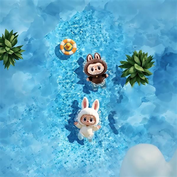 تصویر کارتونی دو لبوبو در حال شنا در آب زلال برای چاپ پرده