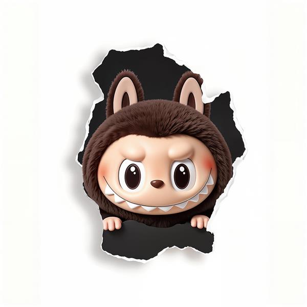 عکس لبوبو قهوه‌ای با چشمک کاغذ سفید را پاره کرده برای دکور مینیمال