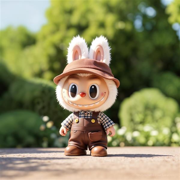 طرح لبوبو با کلاه قهوه‌ای و لباس باغبانی برای پوستر اتاق کودک و نشیمن