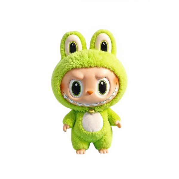 تصویر لبوبو با لباس سبز قورباغه‌ای زمینه سفید برای چاپ روی قاب و ماگ