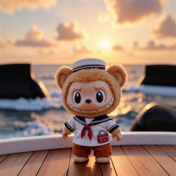 عکس لبوبو ملوان با لباس سفید و کلاه در عرشه کشتی برای تابلو