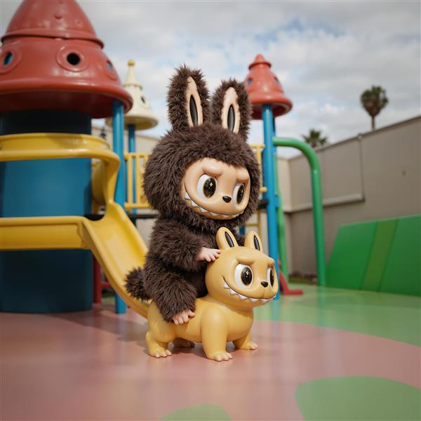 عکس لبوبو قهوه‌ای پشمالو در زمین بازی برای پوستر اتاق کودک و مهدکودک