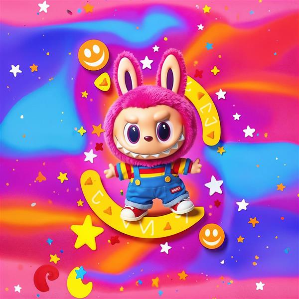 طرح لبوبو رنگارنگ روی ماه فانتزی برای پوستر دیواری و کوسن کودک