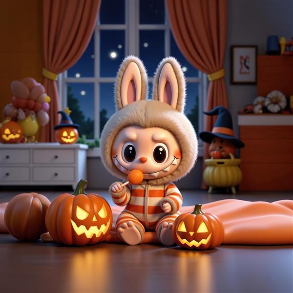 عکس شخصیت لبوبو هالووین با کدو تنبل و آبنبات برای دکور اتاق کودک