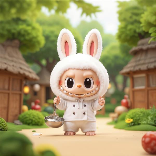 طرح فانتزی لبوبو آشپز با لباس سفید برای چاپ روی ماگ و کوسن