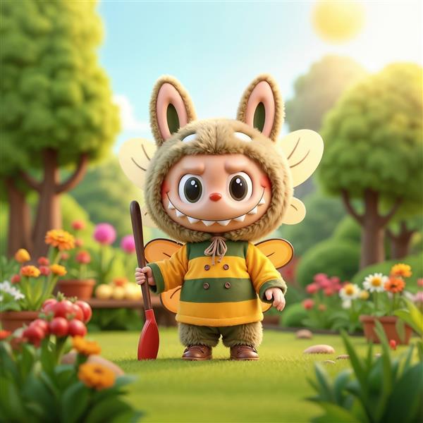 تصویر لبوبو لباس زنبور در باغ گل برای پوستر دیواری اتاق کودک و تابلو