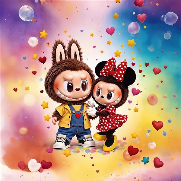 تصویر دو لبوبو با لباس میکی موس و مینی موس برای پوستر و تابلو دکوراتیو