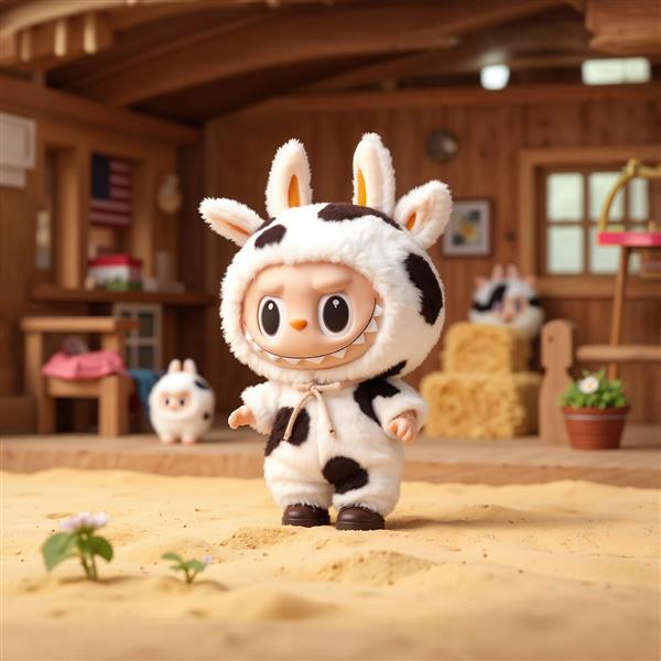 عکس لبوبو لباس گاو در مزرعه برای پوستر دیواری اتاق کودک و تابلو