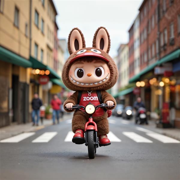 طرح لبوبو موتور سوار در خیابان شهری برای پوستر و تابلو دکوراتیو باکیفیت