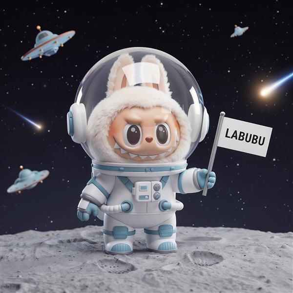 تصویر لبوبو فضانورد با پرچم در فضا برای پوستر دیواری اتاق نوجوان و تابلو