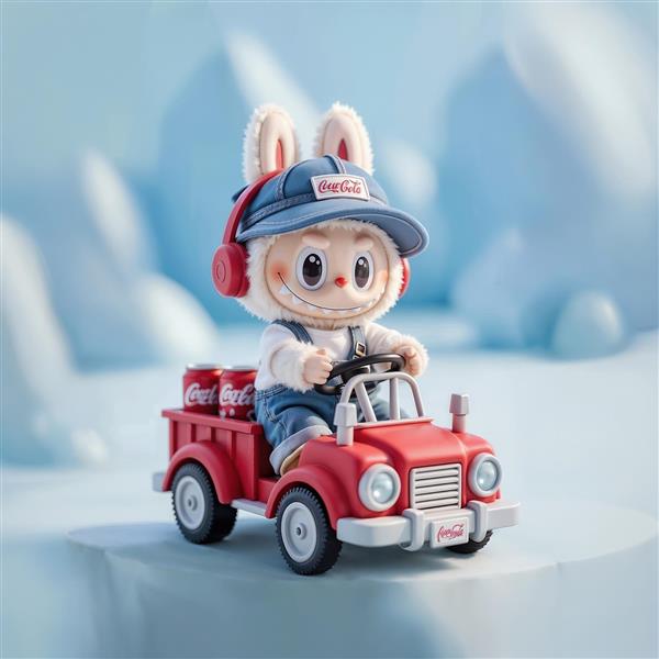 طرح لبوبو راننده با ماشین قرمز و کلاه برای چاپ روی ماگ و پوستر اتاق