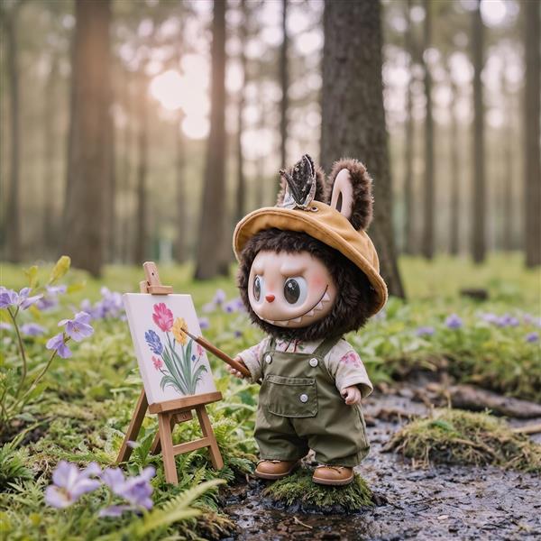 تصویر لبوبو نقاش فانتزی در جنگل مه‌آلود برای چاپ روی تابلو و پوستر دکوراتیو