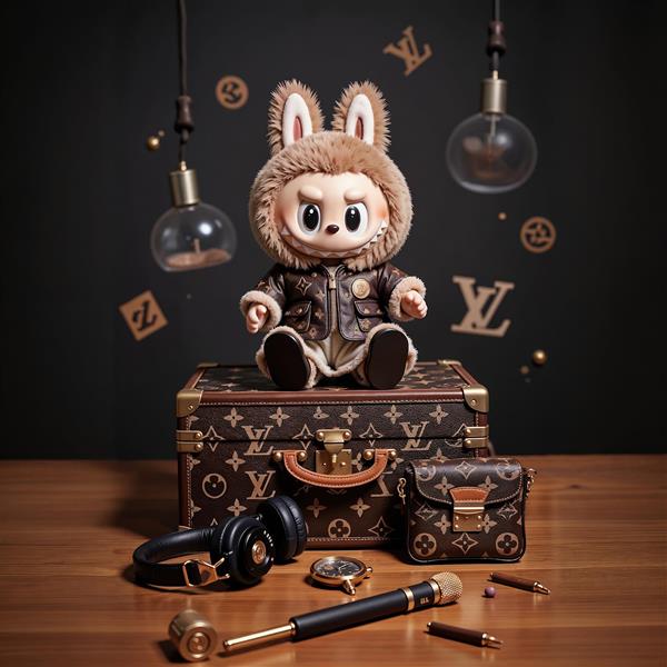 عکس لبوبو پشمالو با چمدان و وسایل سفر لوکس برای پوستر دکوراتیو