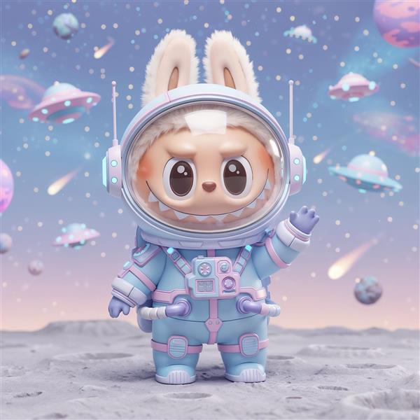 طرح لبوبو فضانورد با سفینه و ستاره‌ها برای پوستر دکوراتیو اتاق کودک