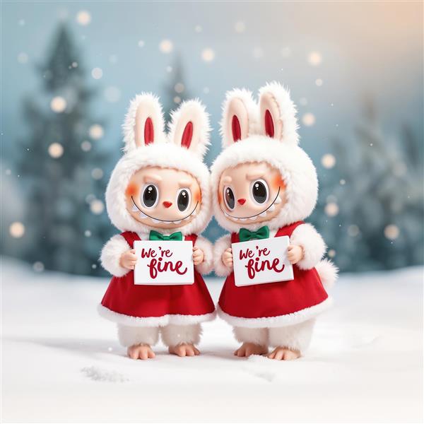 طرح لبوبوهای عاشق در برف با لباس زمستانی برای کارت پستال و پوستر