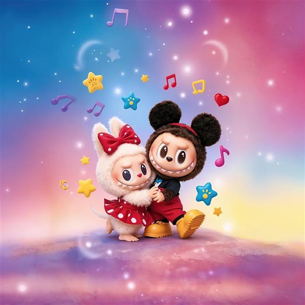 تصویر لبوبو با لباس میکی موس در آسمان پر ستاره برای پوستر اتاق کودک