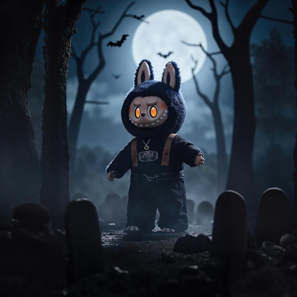 عکس لبوبو در قبرستان و جنگل تاریک برای پوستر هالووین ترسناک