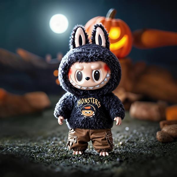 طرح لبوبو با کدو تنبل هالووین در شب برای چاپ روی ماگ و تیشرت