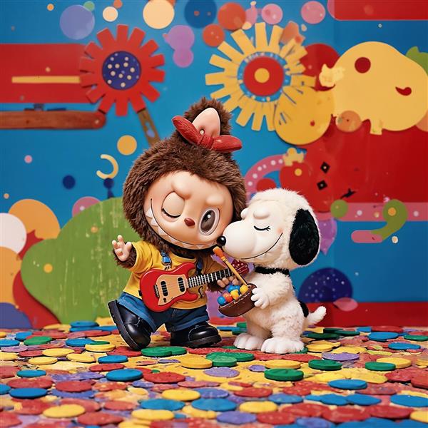 عکس لبوبو فانتزی شاد با اسنوپی در جشن رنگارنگ برای پوستر اتاق کودک