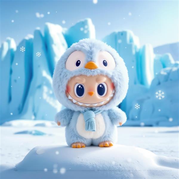 طرح لبوبو فانتزی پنگوئن آبی در قطب برای چاپ روی ماگ و کوسن کودک