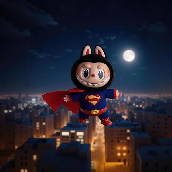 تصویر لبوبو سوپرمن قهرمان فانتزی در آسمان شب برای پوستر اتاق نوجوان