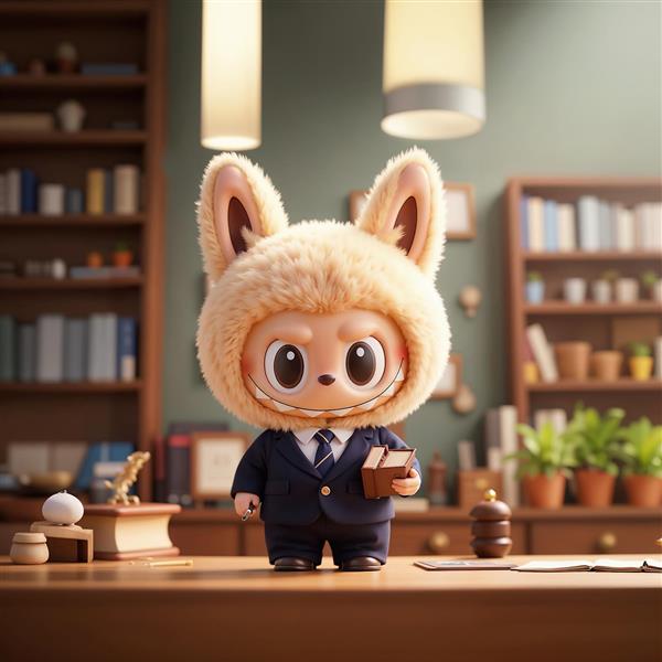 تصویر لبوبو کارمند با کت و شلوار در کتابخانه برای تابلو دکوراتیو اداری