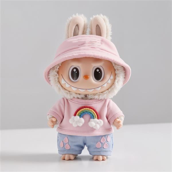 طرح لبوبو فانتزی با کلاه و لباس رنگین‌کمان برای چاپ روی ماگ و کوسن