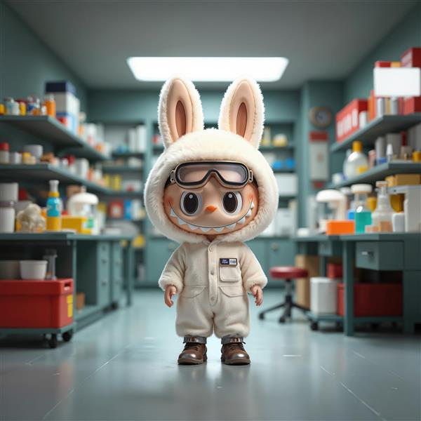 تصویر لبوبو محقق در آزمایشگاه با لباس محافظ برای دکور اتاق نوجوان