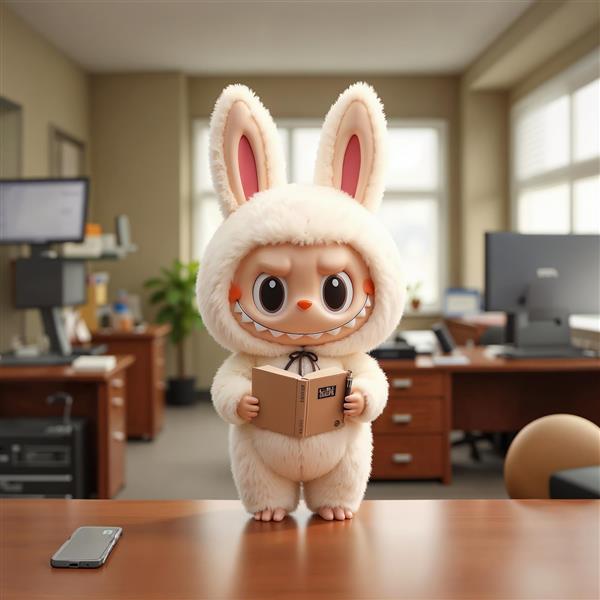 عکس لبوبو سفید کارمند با جعبه کوچک برای پوستر دیواری محیط کار