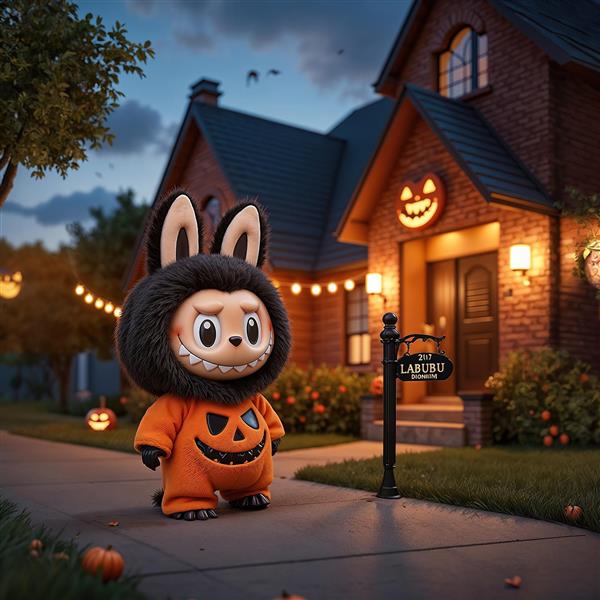 طرح لبوبو لباس کدو تنبل برای چاپ روی کوسن و دکوراسیون هالوین