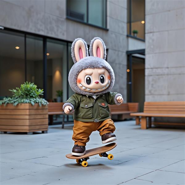عکس لبوبو خاکستری اسکیت‌باز برای تابلو دکوراتیو اتاق نوجوانان