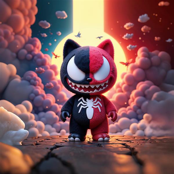 عکس لبوبو ونوم قرمز و مشکی برای چاپ عریض روی پرده و پوستر دیواری