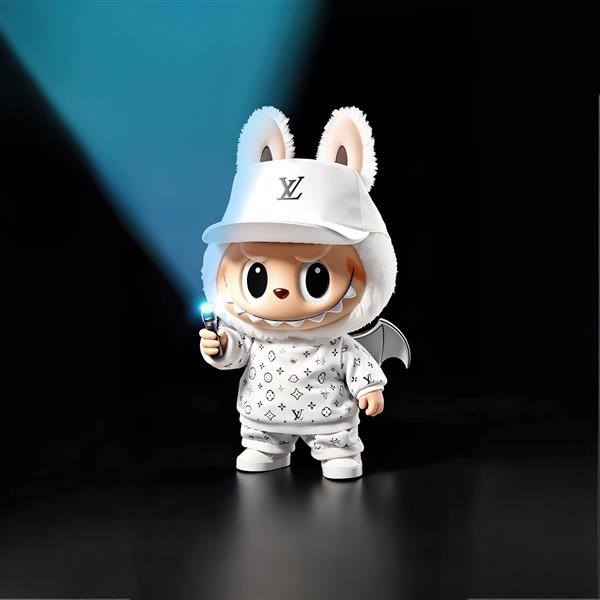 طرح لبوبو بتمن سفید و فانتزی با لباس برند برای تابلو دکوراتیو لاکچری