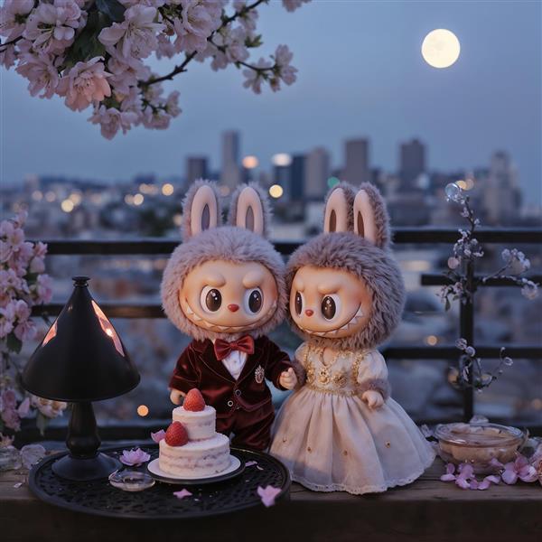 لبوبو زوج فانتزی زیر نور ماه برای روتختی و تابلو دکوراتیو