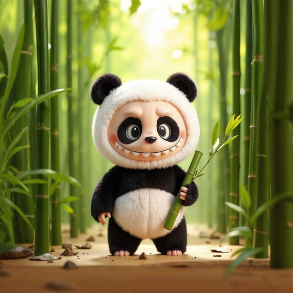 لبوبو پاندا فانتزی بامزه در جنگل بامبو برای پوستر دیواری اتاق کودک