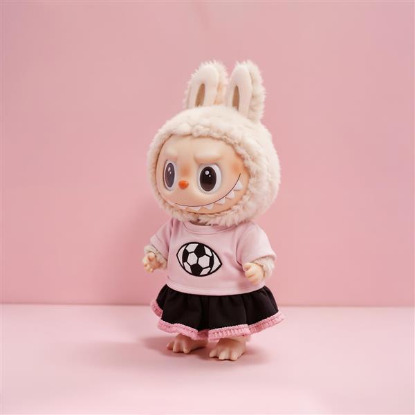 عکس شخصیت لبوبو با لباس ورزشی فوتبال و دامن برای چاپ روی ماگ و کوسن