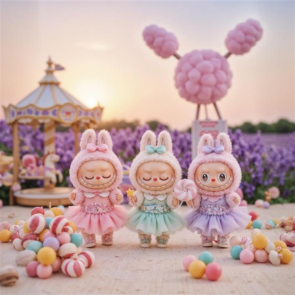 تصویر سه شخصیت لبوبو بالرین در مزرعه اسطوخودوس برای روتختی و پرده