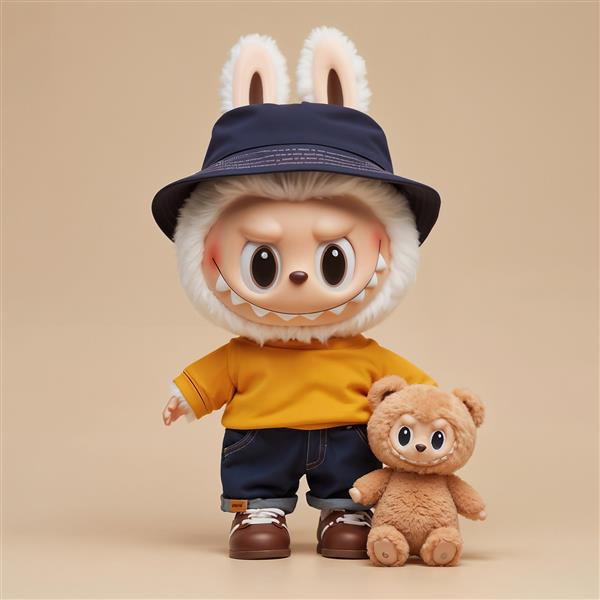 عکس ماکت لبوبو با تیپ اسپرت و خرس عروسکی کوچک برای پوستر اتاق کودک