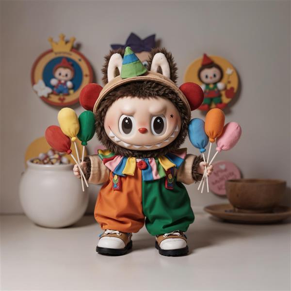 تصویر لبوبو دلقک با بادکنک‌های رنگی برای دکوراسیون اتاق کودک