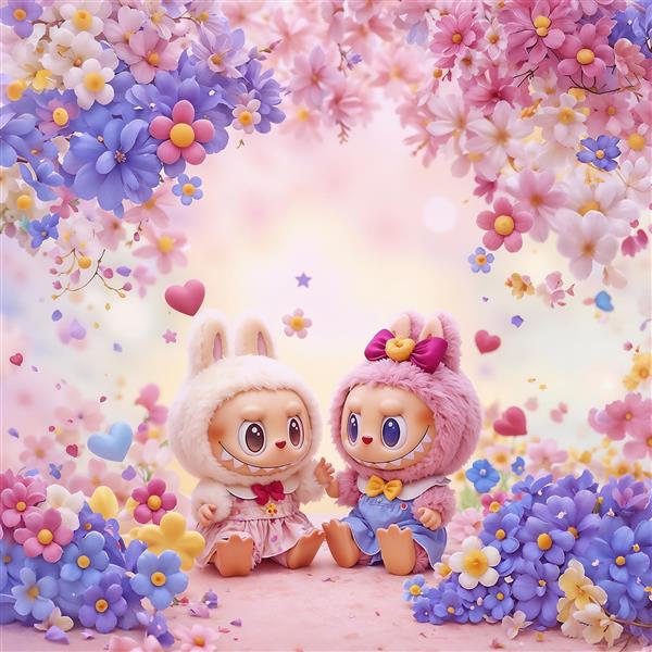 طرح لبوبوهای عاشقانه با گل‌های رنگی آبرنگی برای پرده اتاق خواب