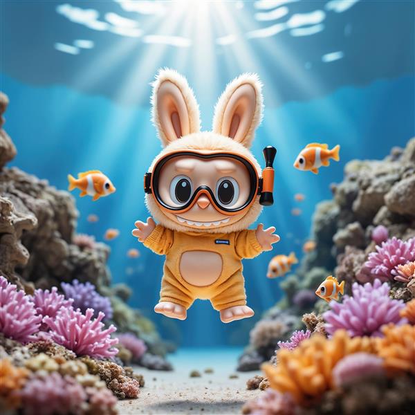 تصویر فانتزی لبوبو غواص با لباس زرد برای پوستر اتاق کودک و روتختی