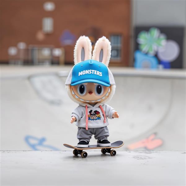 تصویر لبوبو اسکیت‌باز با کلاه اسپرت در پارک جوانان برای تابلو اتاق