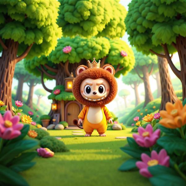 تصویر لبوبو با تاج در لباس شیر برای پوستر دیواری اتاق کودک