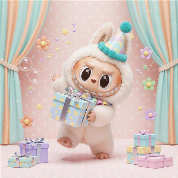 عکس عروسک لبوبو فانتزی جشن تولد با کادو برای پوستر اتاق کودک