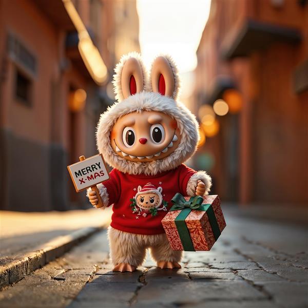 طرح عروسک لبوبو کریسمسی با هدیه و تابلو برای پوستر دیواری فانتزی